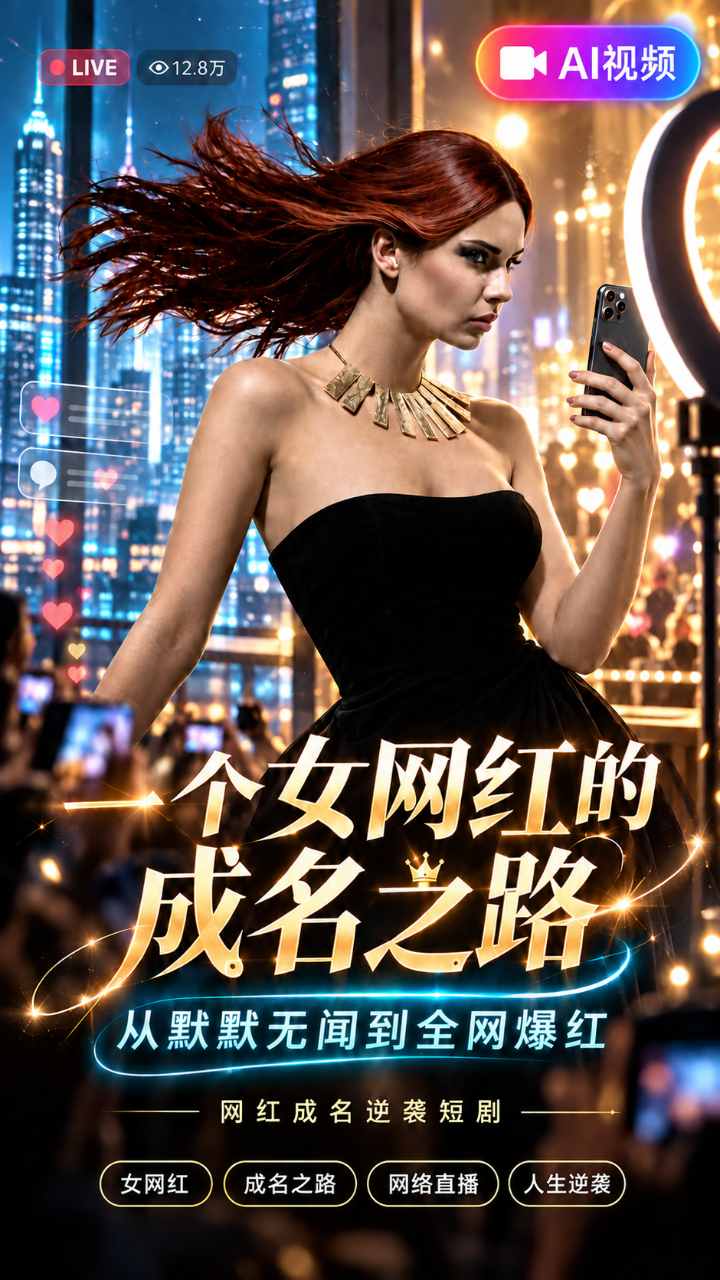 【AI成人视频】一个女网红的成名之路 从默默无闻到全网爆红