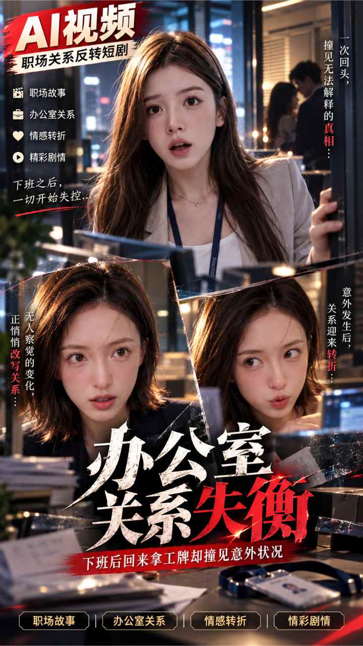 【AI成人视频】办公室关系失衡 下班后回来拿工牌却撞见意外状况