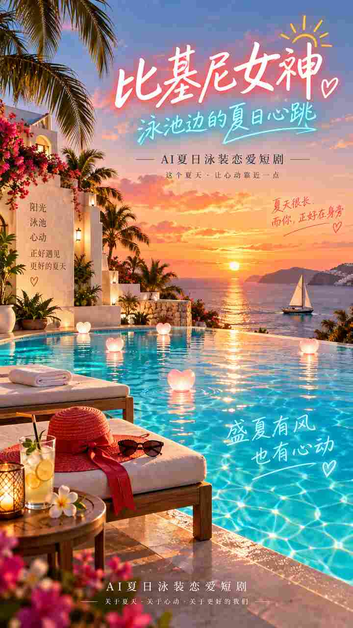 【AI成人视频】孔比基尼女神 泳池边的夏日心跳