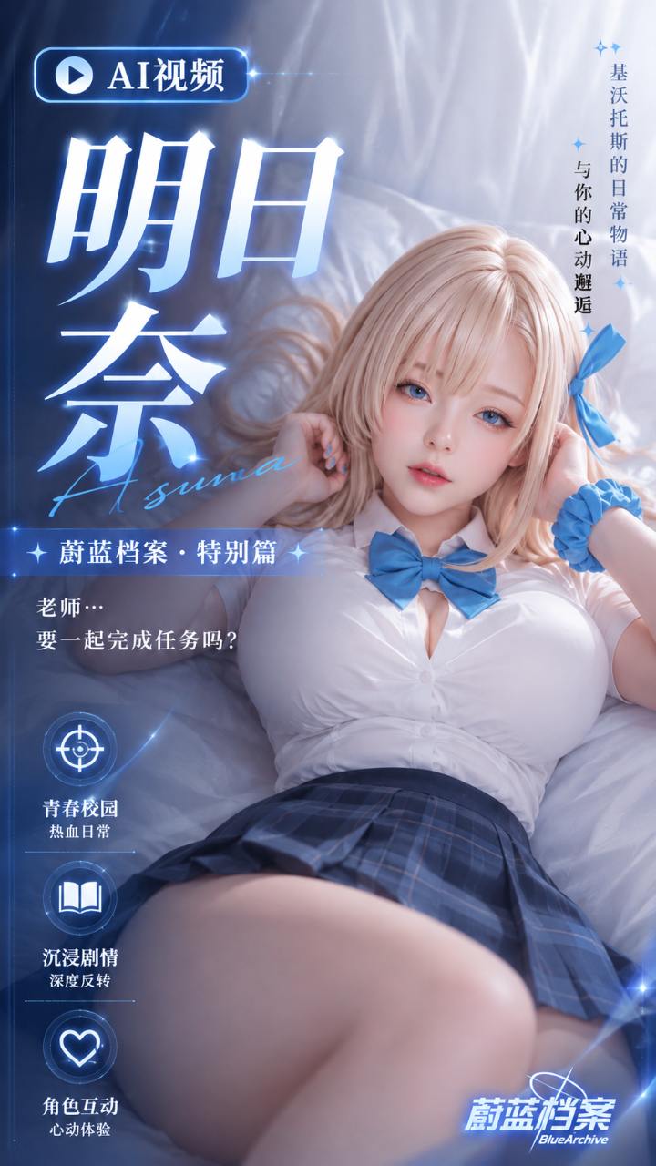 【AI成人视频】甜美笑容与元气魅力交织 蔚蓝档案 明日奈