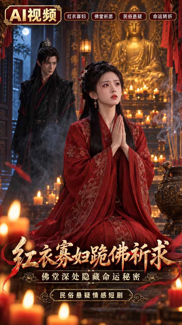 【AI成人视频】红衣寡妇跪佛祈求 佛堂深处隐藏命运秘密