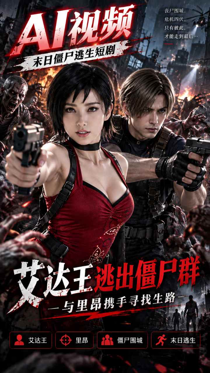 【AI成人视频】艾达王逃出僵尸群 与里昂携手寻找生路