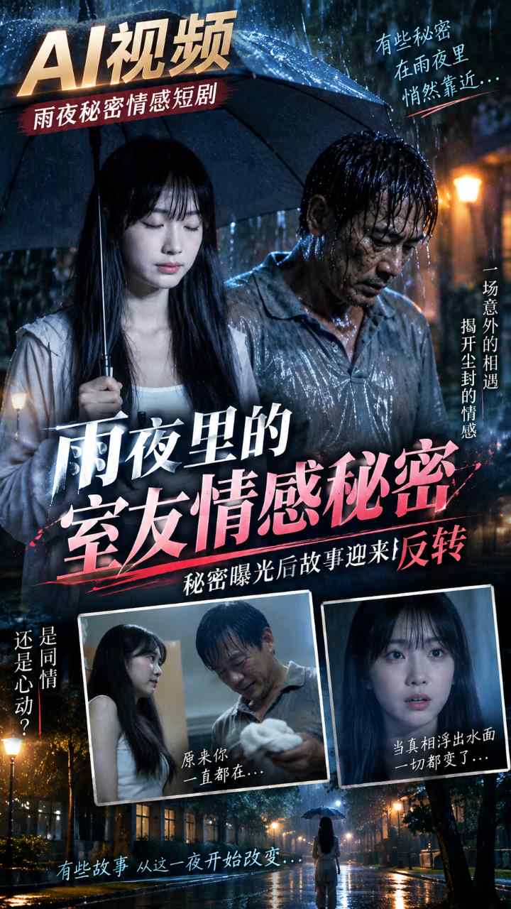 【AI成人视频】雨夜里的室友情感秘密 秘密曝光后故事迎来反转