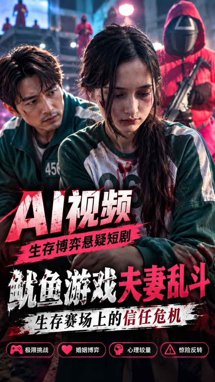 【AI成人视频】鱿鱼游戏夫妻乱斗 生存赛场上的信任危机